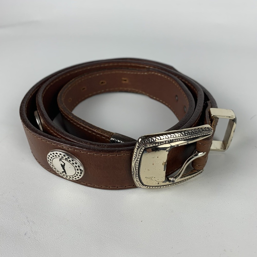 VTG‎ PGA TOUR Belt Brown Leather W/ Golf Conchos Tapered 90'S MADE IN USA SZ 44